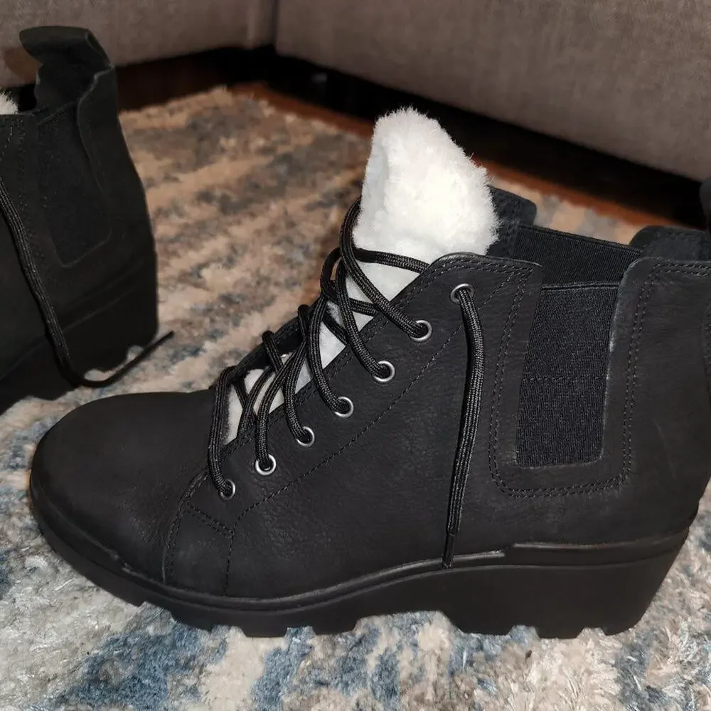 Eileen Fisher Womens Calm Black Suede Fur Trim Lace Up Ankle Booties 7.5